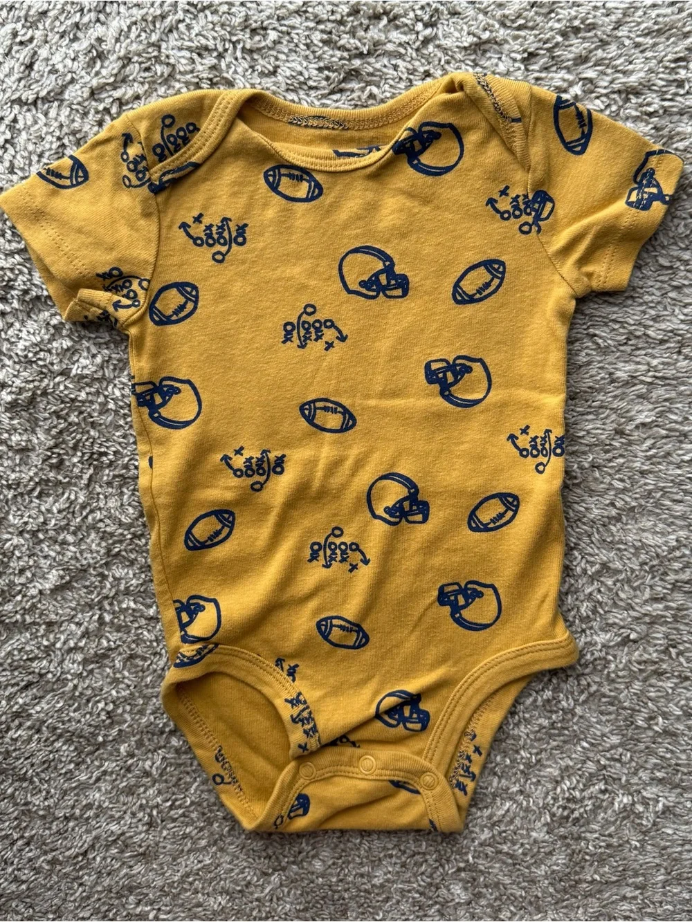 Carter’s Baby Boy Football Bodysuit 9M Mustard Yellow Short Sleeve 100% Cotton